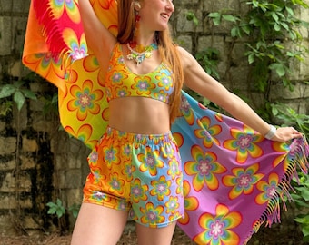 Rainbow Bloom Bufanda / festival bufanda rave bufanda chal festival pashmina arco iris rave edc trajes rave wear outfit edm festivales