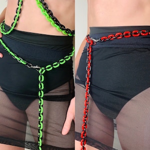 Chunky Chain Belt (black/green red/black) Rave accessory, plus size rave belt, rave chain, acrylic belt, charm chain belt, rave outfit, EDM