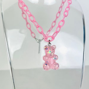 Collar de gomitas Sparkle Yummy (accesorios para rave, joyas para festivales, accesorios para festivales de música, ositos de goma, resina con brillantina, ositos de goma pastel)