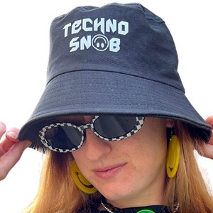 Techno Snob Bucket Hat (rave accessories, techno music, edm gift, rave bucket hat, mens rave wear)