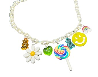 Kandi Land ketting | rave accessoire edc festival acryl charme madeliefje lollipop edc outfits rave accessoire vrouwen madeliefje charme kandi ketting