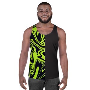 Green Swirl Tank Top | edm festival outfits rave wear mens tank top summer rave outfit green black mens festival shorts set tshirt rave