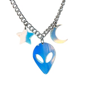 Space Babe Alien Iridescent Necklace | alien costume rave kandi necklace festival jewelry iridescent star alien galaxy costume edm choker
