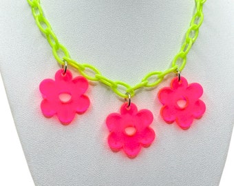 Neon Daisy-choker | kandi edc rave accessoire edm festival acryl charme daisy riem edc outfits rave accessoire vrouwen daisy kandi ketting