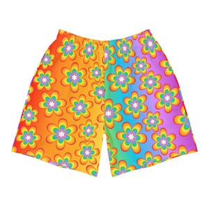 Rainbow Bloom Men&#39;s Shorts | men&#39;s rave shorts mens rave outfit edm festival mens plus size shorts edm festival outfit mens matching rave