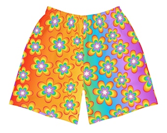 Rainbow Bloom Men's Shorts | men's rave shorts mens rave outfit edm festival mens plus size shorts edm festival outfit mens matching rave