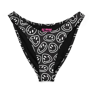 B&W Smiles V-Cut Bikini Bottom | bikini bottoms plus size womens rave outfit set edm festival bikini outfit trippy rave casual festival