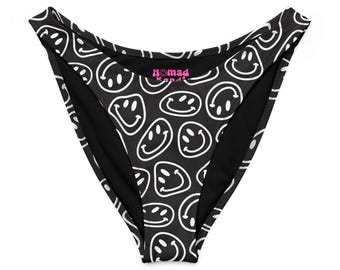 B&W Smiles V-Cut Bikini Bottom | bikini bottoms plus size womens rave outfit set edm festival bikini outfit trippy rave casual festival