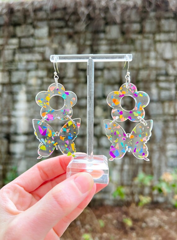 Handmade Resin Teardrop Earrings with Rainbow Glitter, Minimalist  Jewellery, Mid Century Inspired, Birthday Gift. | The British Craft House