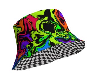 Vortex Reversible Bucket Hat | rainbow bucket hat mens rave wear rave accessory festival outfit mens electric forest unisex rave outfit
