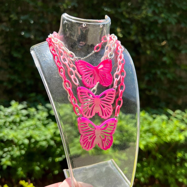 Pink Reborn Butterfly Choker (rave accessory, edm, butterfly necklace)