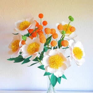 Bouquet Yasmine Mei - Fleurs en papier - Pivoine Claire de Lune - Billy Balls - Livraison numérique - Modèles + tutoriel (description de l'article) - SVG