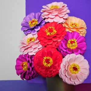 For Commercial Use: Zinnia's Elegance Paper Flowers Templates Video Tutorial SVG PDF DIY Paper Flower Bouquet image 1