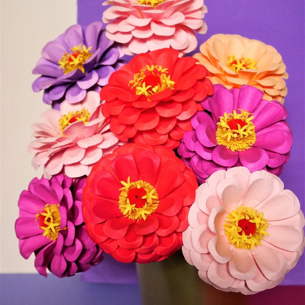 Zinnia - Elegance - California Giant - Paper Flower - Template - Video tutorial - SVG - Scan&Cut - Silhouette - 3D Crafts - 3D Flowers