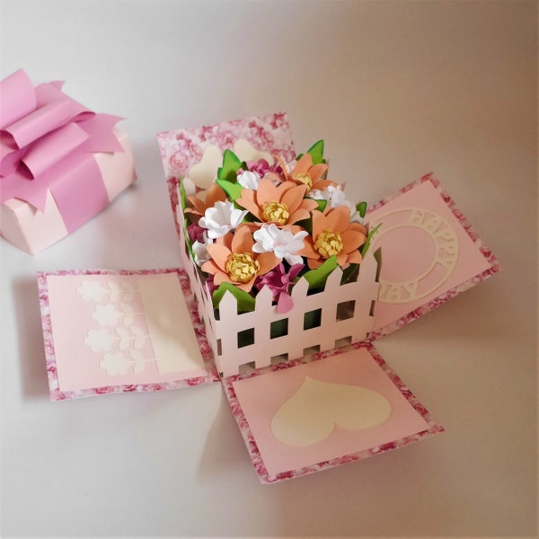 Flower Explosion Box - Fleur en papier - Carte 3D - Modèles - Tutoriel vidéo - Téléchargement instantané - SVG - Silhouette - Scan&Cut - 3D - DIY