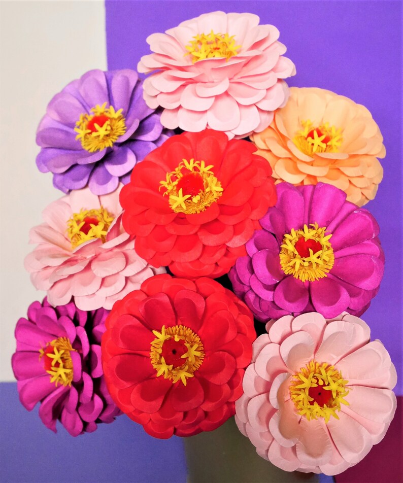 For Commercial Use: Zinnia's Elegance Paper Flowers Templates Video Tutorial SVG PDF DIY Paper Flower Bouquet image 2