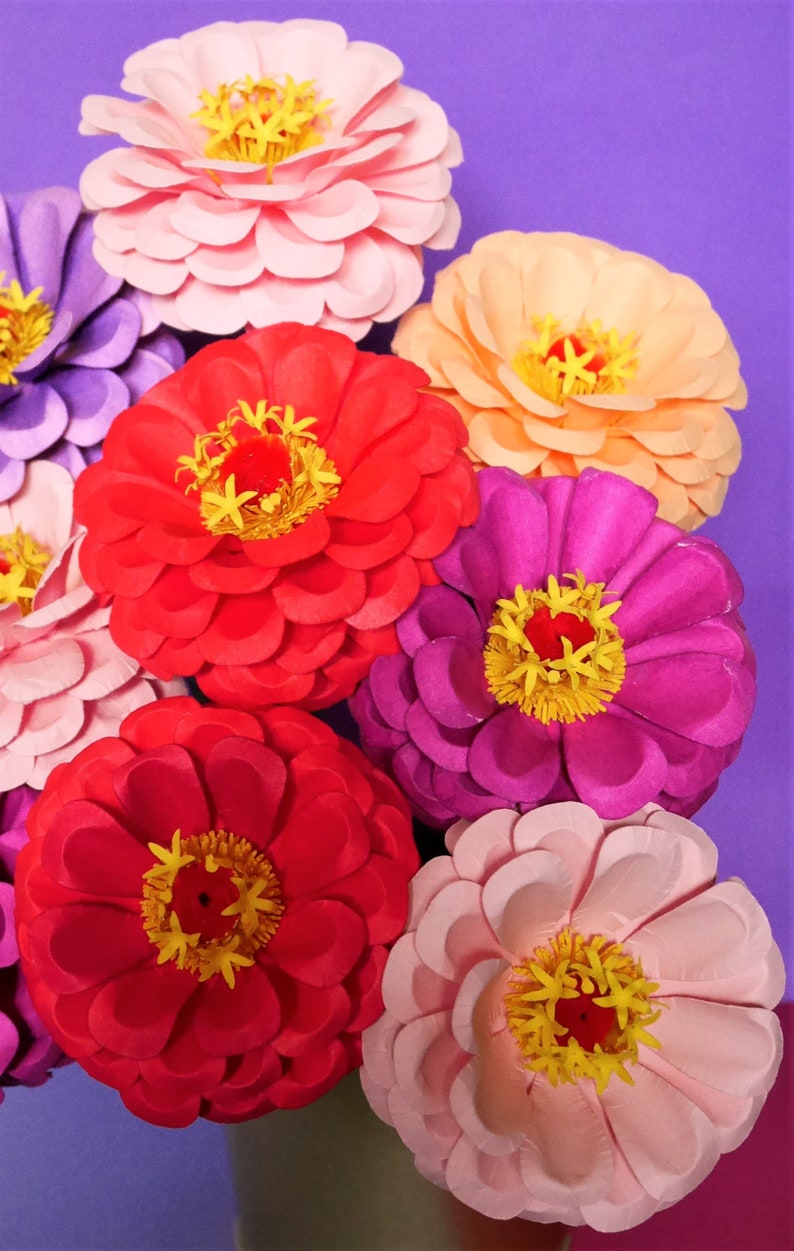 For Commercial Use: Zinnia's Elegance Paper Flowers Templates Video Tutorial SVG PDF DIY Paper Flower Bouquet image 3