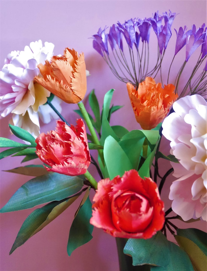 Tulipe à double franges Fleur de papier Modèles Livraison numérique Tutoriel vidéo SVG Silhouette Scan&Cut Paper Crafts Fleur 3D image 2