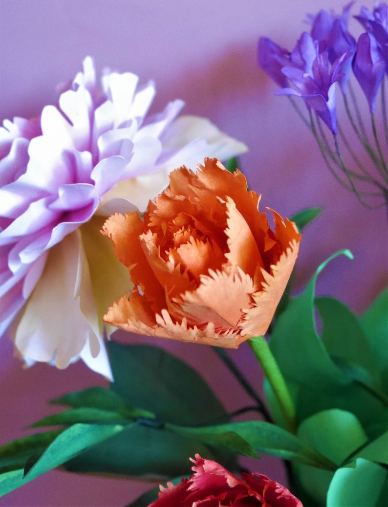 Tulipe à double franges Fleur de papier Modèles Livraison numérique Tutoriel vidéo SVG Silhouette Scan&Cut Paper Crafts Fleur 3D image 1