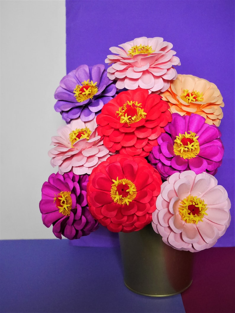For Commercial Use: Zinnia's Elegance Paper Flowers Templates Video Tutorial SVG PDF DIY Paper Flower Bouquet image 1