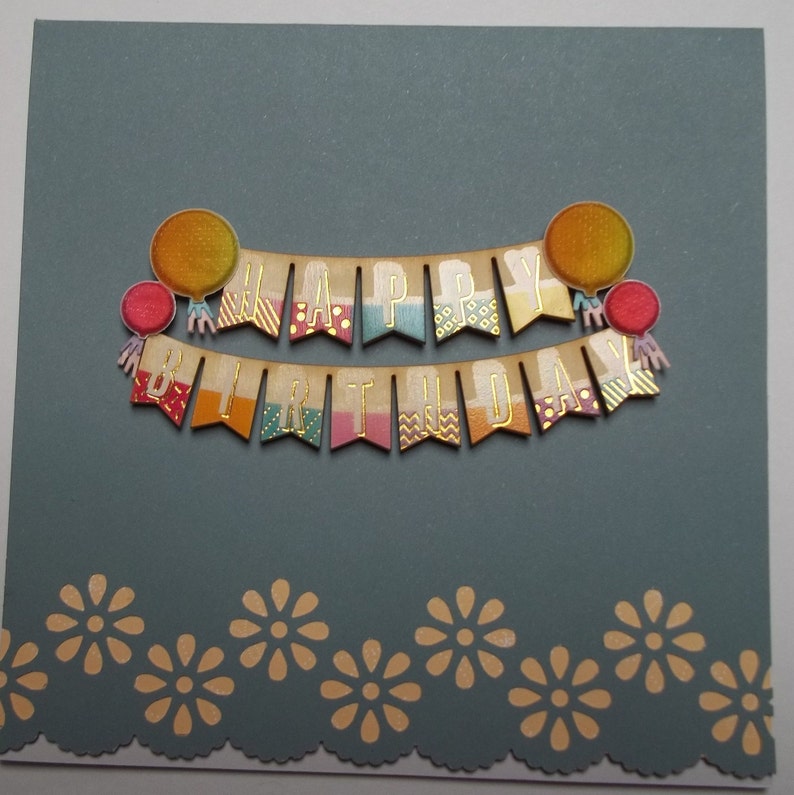 Set of 6 Birthday Cards; Blue with yellow flowers birthday cards; Happy Birthday card; assorted sentiments; Handmade greeting card set;