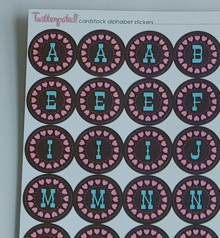 Cardstock Alphabet Stickers; Circle of Hearts Alphabets; Letter