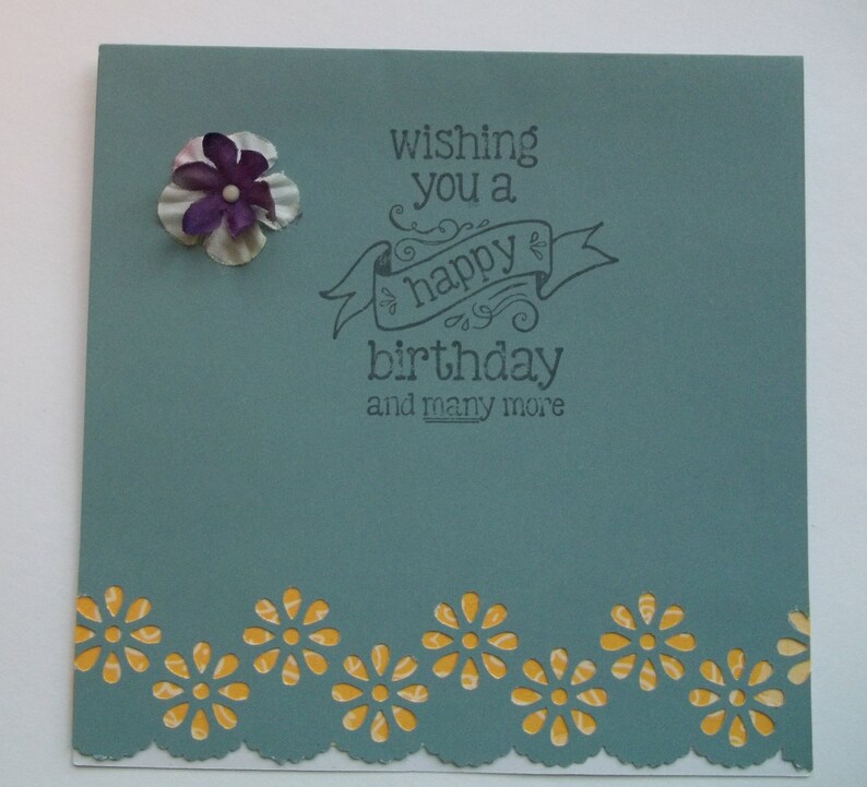 Set of 6 Birthday Cards; Blue with yellow flowers birthday cards; Happy Birthday card; assorted sentiments; Handmade greeting card set;