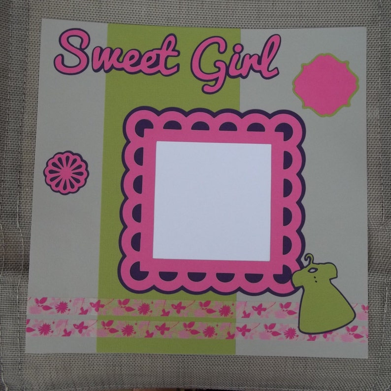 Baby page Sweet Girl; girl page; child page; 12x12 scrapbook page; Premade scrapbook layout; green pink and purple