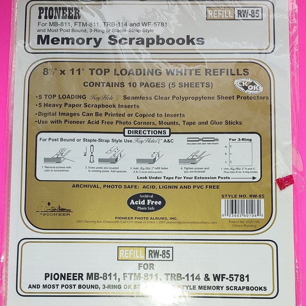 Pioneer Refills for 8-1/2 x 11 Memory Scrapbooks RW-85; 4 packages of 10 pages (5 sheets each)  fits style;mb-811, ftm-811 trb-114, wf-5781