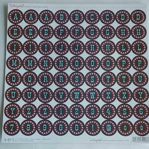 Cardstock alphabet stickers; Circle of hearts alphabets; letter stickers; sheet of 72 alphabet stickers. scrapbook alphabet stickers