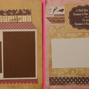 12x12 scrapbook page; beautiful Moments; 2 page layout; polka dots; birds; flowers; photo mats; borders; cardstock; premade layout;