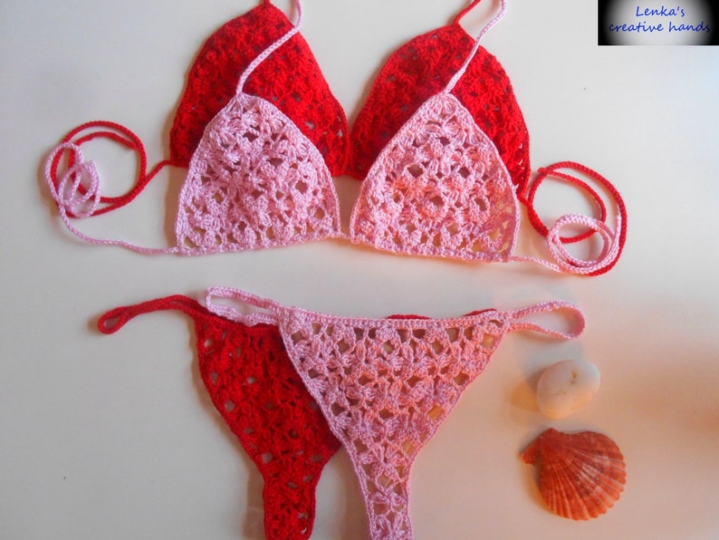 SALE Pink crochet lingerie set Crochet bikini set Romantic | Etsy