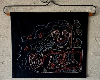 Earth Mother with Wavy Hair (EMIV) Embroidered Wallhanging