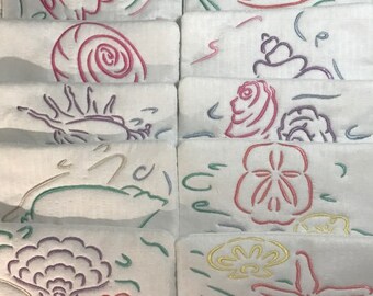 Set #7 machine embroidery Summer outline mug rug 6x8 set of 10 in multi format vp3 pes jef dst hus stitches quickly summer time theme