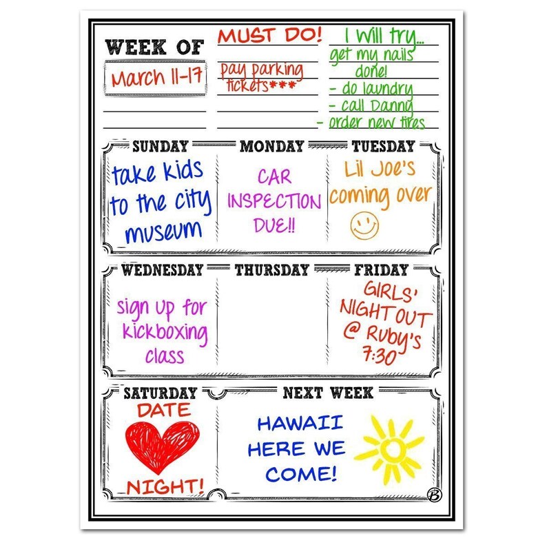 Smart Planner Weekly Magnetic Dry Erase Whiteboard For Fridge 30 Mil Thick Magnet With Laminated Vinyl 16 X 11 75