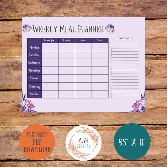 Printable Weekly Meal Planner Printable Daily Menu Planner | Etsy