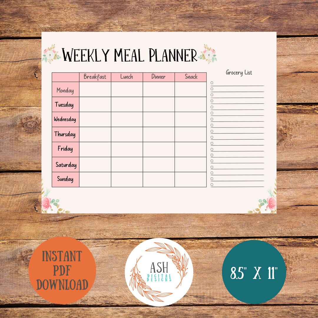 Printable Weekly Meal Planner Printable Daily Menu Planner - Etsy