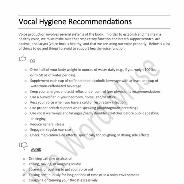 Vocal hygiene handout for Speech language pathologists