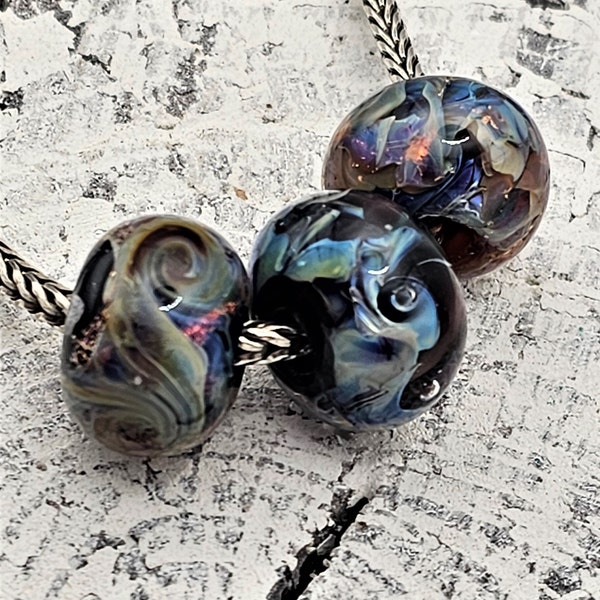 Set of 3  Galaxy Big Hole Lampwork Bead Set #22  Set of 3