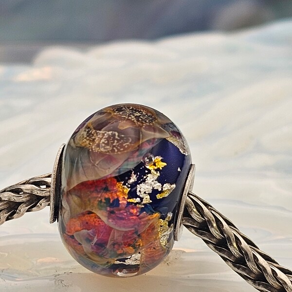 Fire Opal Lampwork Focal Bead Fits Troll and Pandora  #138