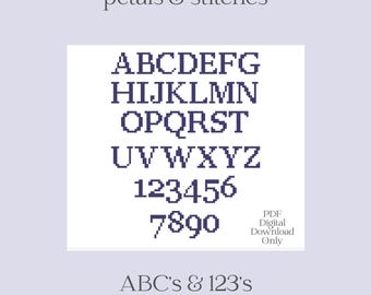 Gráfico de patrones de malla de 13 letras y números del alfabeto para bordado, gráfico de punto de cruz con adorno digital de moda, patrón PDF para bordado