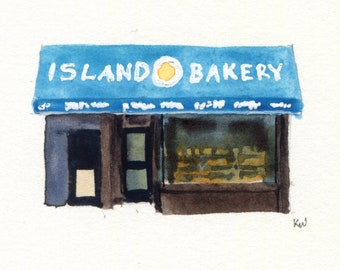 3x4" - Island Bakery - Original Watercolor painting
