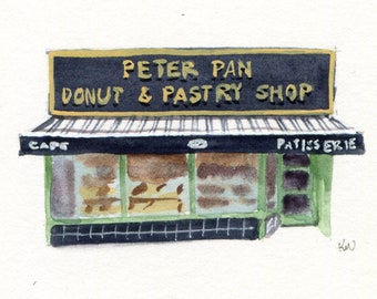 3x4" - Peter Pan Donut and Pastry Shop - Original Watercolor painting