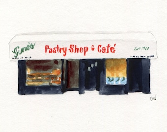 3x4" - Gino's Pastry Shop and Cafe - Originele aquarel schilderij