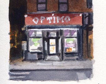 3x3" - Bodega de Carroll Garden - Pintura original de acuarela