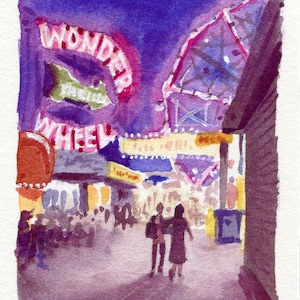 3x4&quot; - Coney Island - Original Watercolor painting