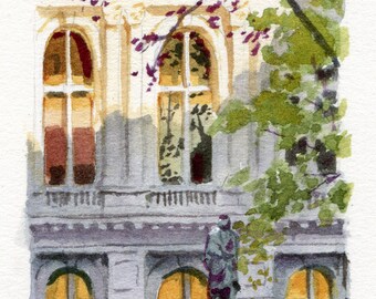 3x5" - Boston Old City Hall - Original Watercolor Painting