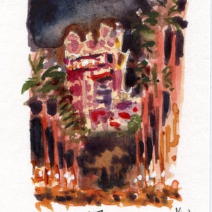 2x3&quot; - Nighttime Tower of Terror - Original Watercolor Painting