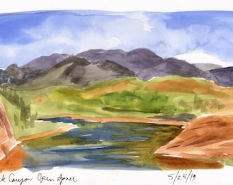6x11 "-Red Rock Canyon Open Space-Original Watercolor Painting