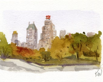 2.5x3.75" - Central Park South - Original Watercolor painting